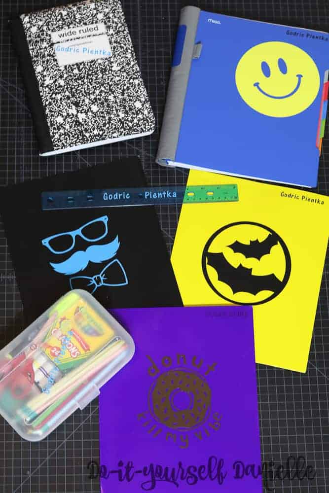 Customizing and labeling school supplies.