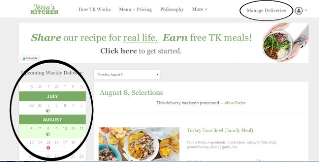 Choosing meals and managing deliveries for Terra's Kitchen