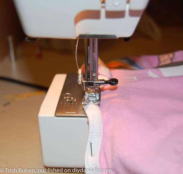 Binding being sewn on.
