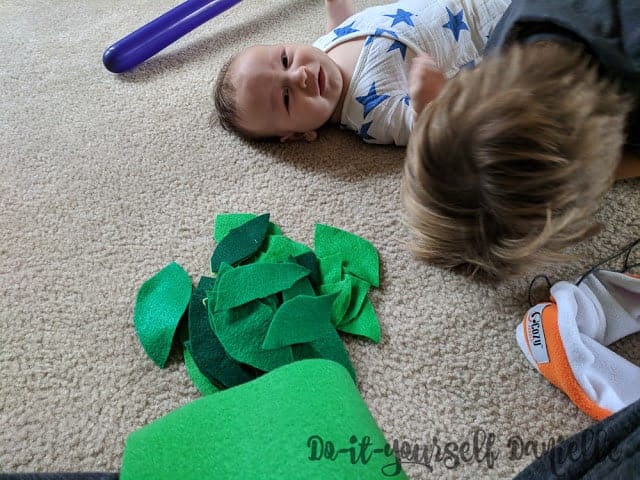 Tree costume leaves made of several colors of felt.