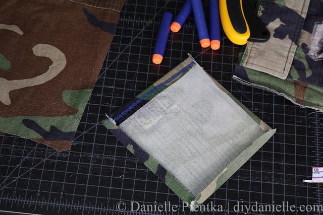 Creating a pocket from old fabric.