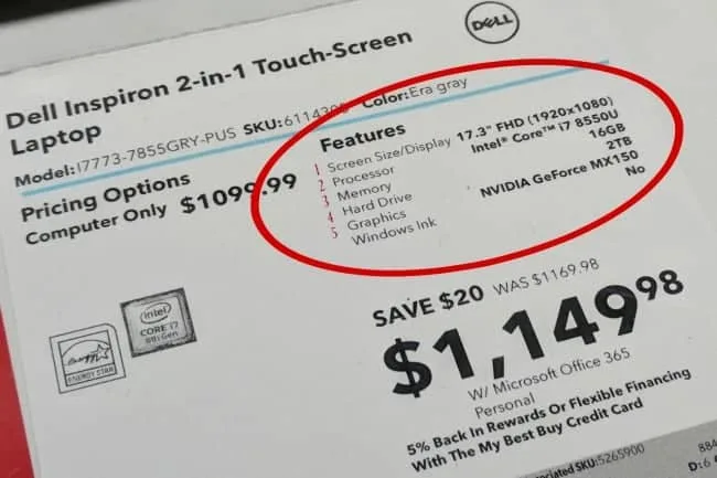How to read a Best Buy laptop label.