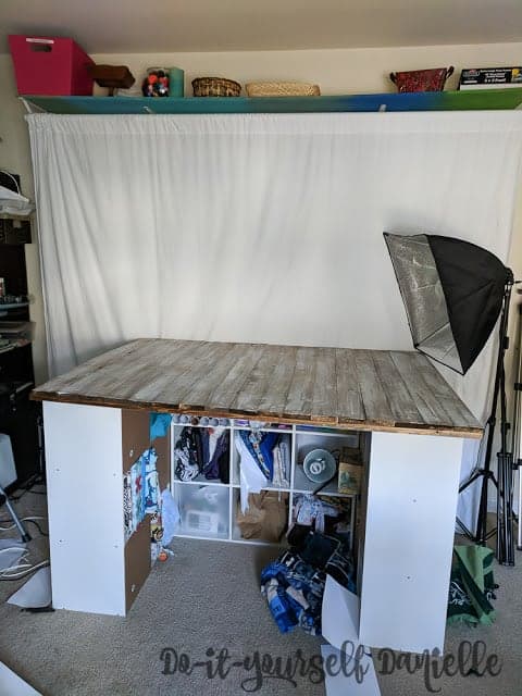 Photography setup with DIY backdrop.