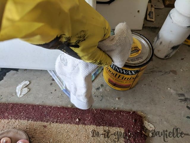 Using stain: apply with a sock over a glove.