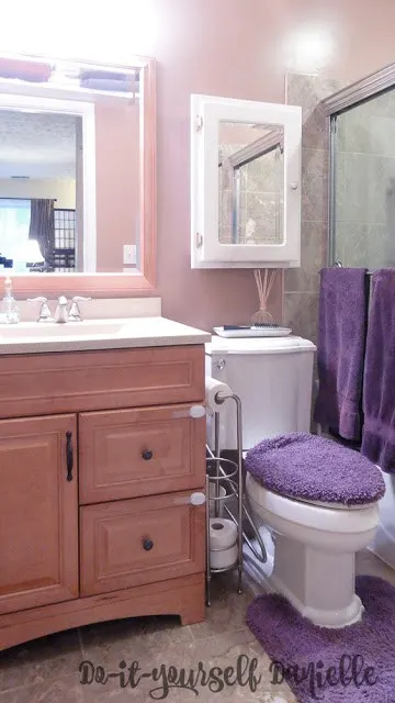 Added lighting, bright and light colors all make this bathroom feel brighter and more open.