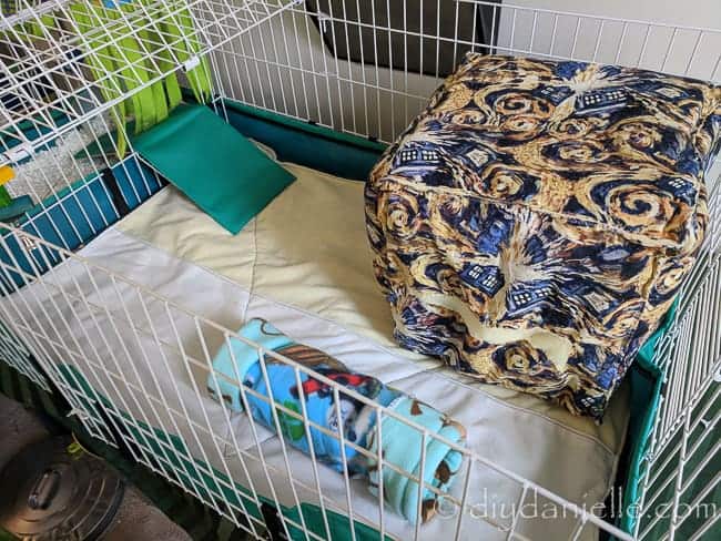 Guinea pig cage liners in a Midwest cage.