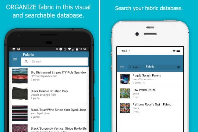 Organizing fabric with a phone app called Sew Organized