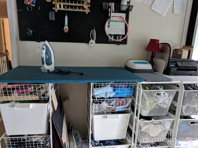 DIY Ironing Station: This easy setup allows me to iron out of reach of the children.