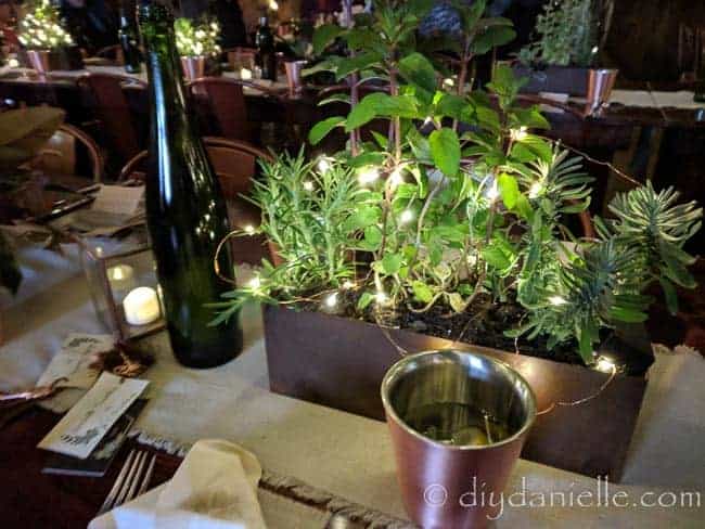 Wedding reception centerpiece idea with herbs.