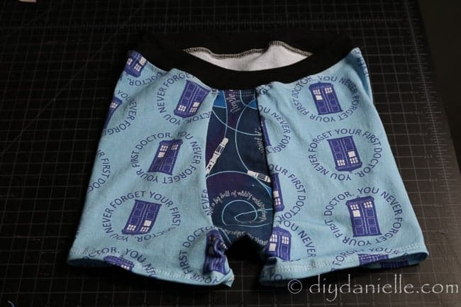 Boys' Pirate Booty Boxer Briefs made from the boxer briefs pattern from Patterns for Pirates. Doctor Who fabric.