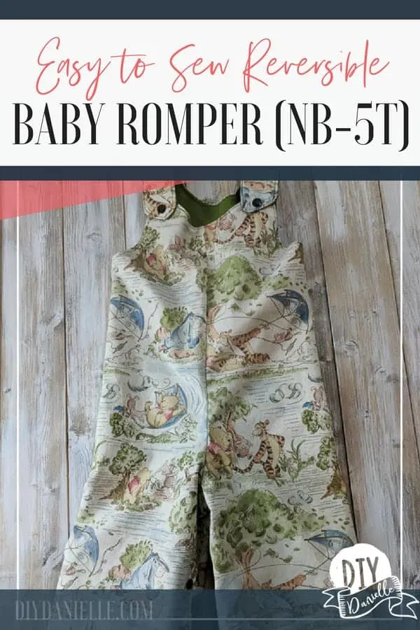 Easy to sew reversible baby romper with sizes NB through 5T.