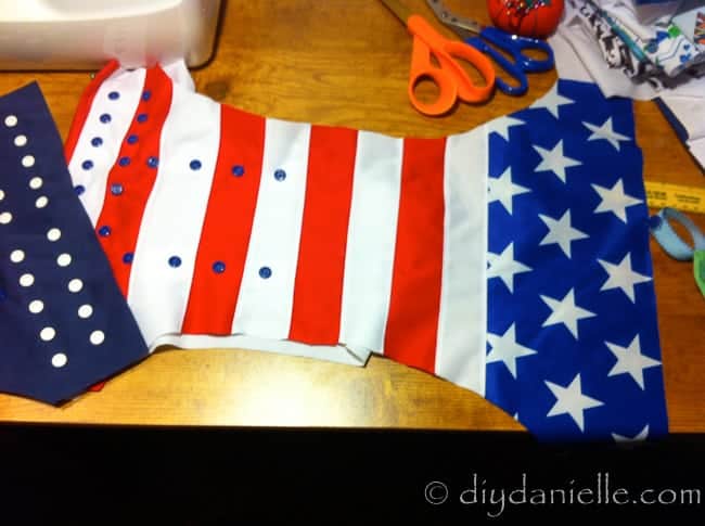 Top stitched patchwork 4th of July diaper using PUL. 