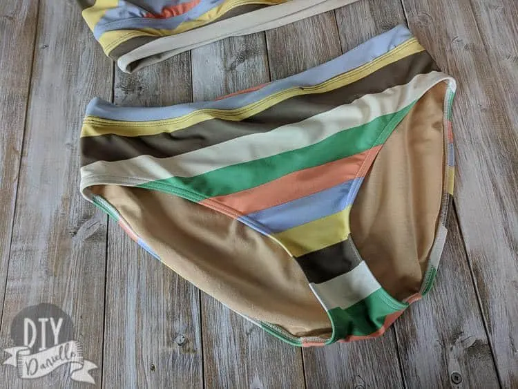 Finished bikini bottoms made from a one piece swim suit.