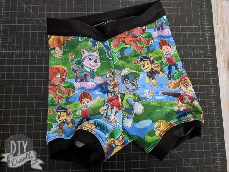 Swimmers pattern with Paw Patrol fabric for a 5 year old boy.