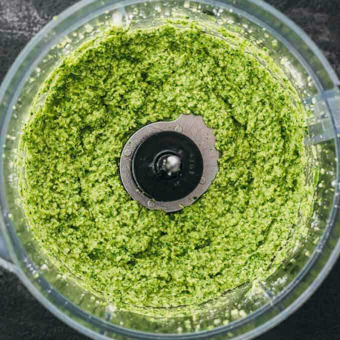 Homemade broccoli pesto in the food processor