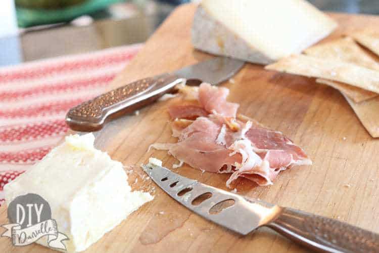 Prosciutto and cheese platter.