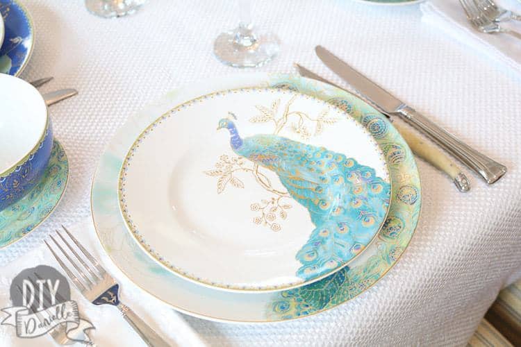222 Fifth Peacock Garden Dinnerware Set and coordinating tablescape.