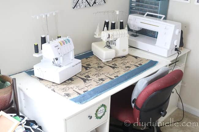 A large muffling mat for a serger and coverstitch machine.