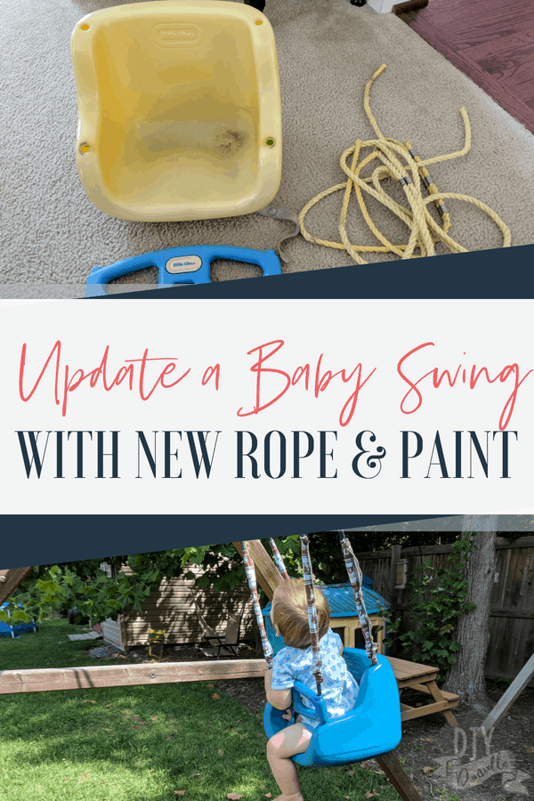 Update an old plastic baby swing with new paint and new rope. It's like new again!