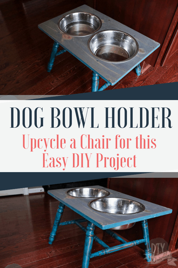 Raised Dog Bowls on a DIY Stand. This easy DIY project for your dog upcycles an old chair into a functional, rustic dog bowl holder.
