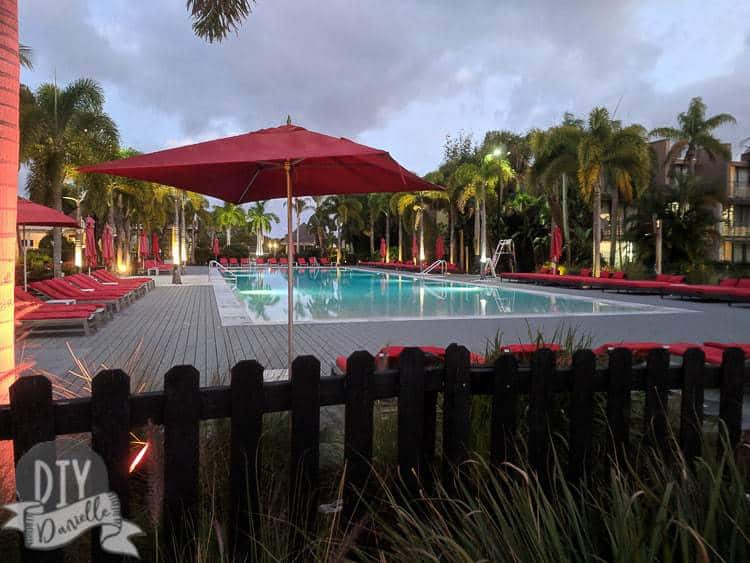 Beach entrance pool at night.