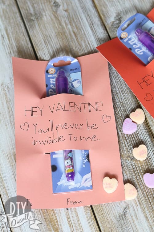 Valentines Day Card with Invisible Ink Pen attached.