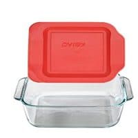 Pyrex SYNCHKG089152 Get Dinner Away Large Handle 8" x 8" Square Dish. Making it Easy to Monitor Casserole Cooking and Brownie Baking from a, 4 Red 8"