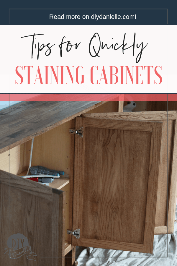 Tips for staining cabinets quickly, without removing the doors and spending lots of time letting stain dry. This 'work smart, not hard' method isn't the perfect way, but it's the fast way to get it done.