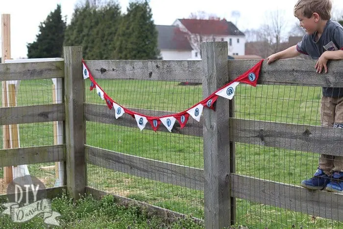 Fabric DIY birthday banner in red white and blue