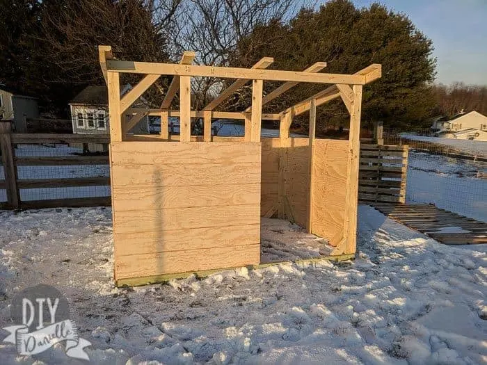 Goat shed with the first panels installed.