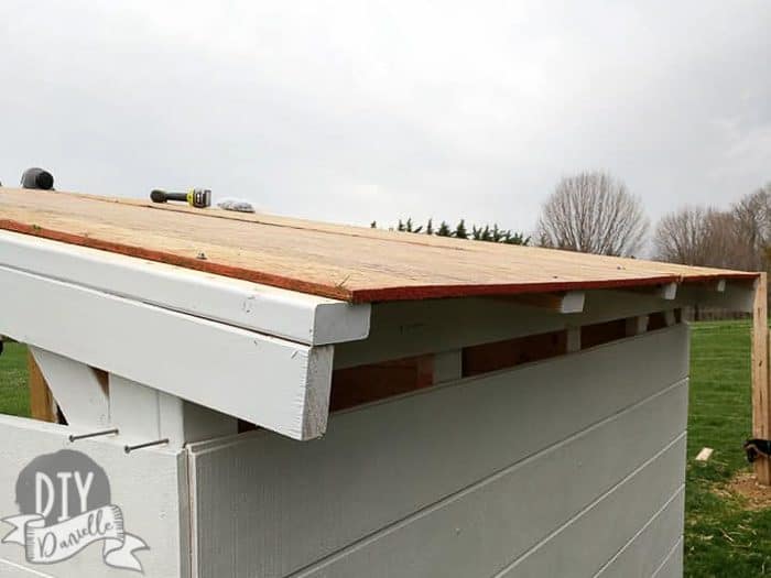 Updated roof for the goat house. We added 2, 4x8 panels over the 2x4s and put the galvanized panels on top.