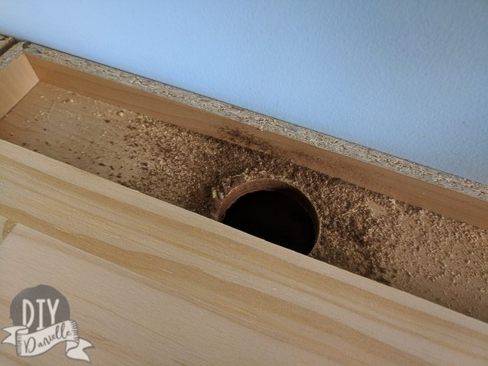Hole created to run electrical cords.
