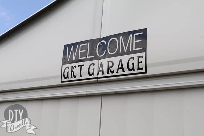 Sign above the garage says "WELCOME, GKT Garage". The name was based off the first initial of each child's name.