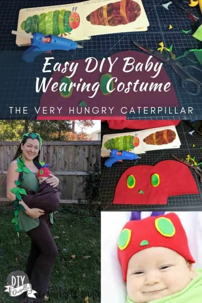 Easy DIY baby wearing costume using a ring sling. Baby went as The Very Hungry Caterpillar, mom went as the tree, and the ring sling functioned as a cocoon.