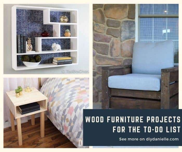 DIY furniture projects- Wall shelf, outdoor chair, and side table in a bedroom.