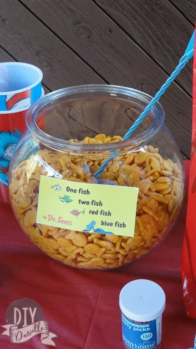 Goldfish in bowl for Dr. Seuss party.