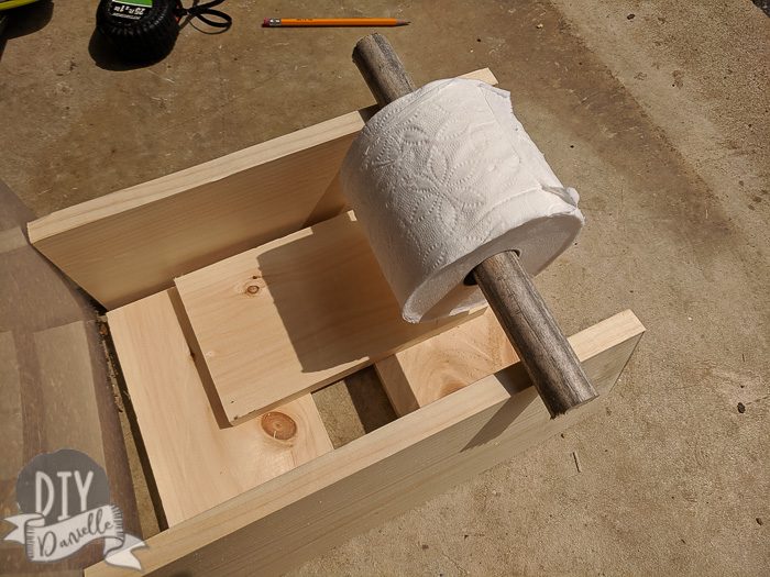 Dowel cut for the toilet paper holder.