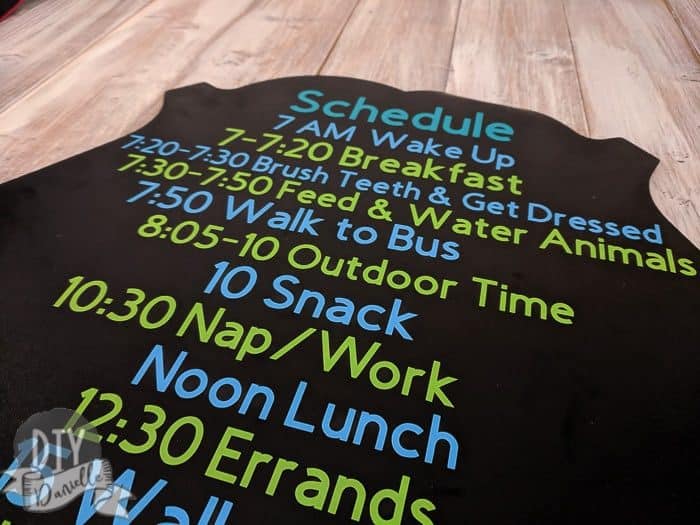 Family schedule for Back to School, made with the Cricut and a large chalkboard.