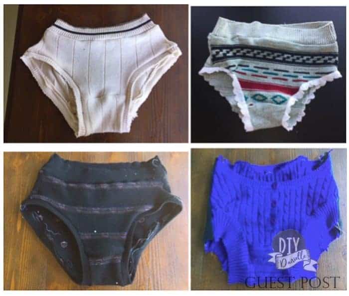 Vintage, therapeutic underwear sewn from upcycled sweaters.