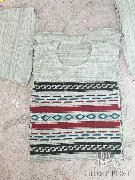 Sweater cut apart to be upcycled to make underwear