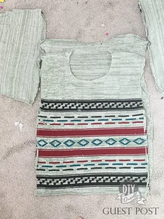 Sweater cut apart to be upcycled to make underwear