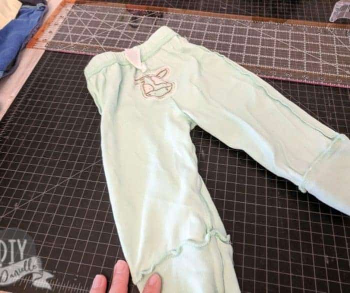 Back of the baby's pants (inside out)... note the embroidered cow on the back. 