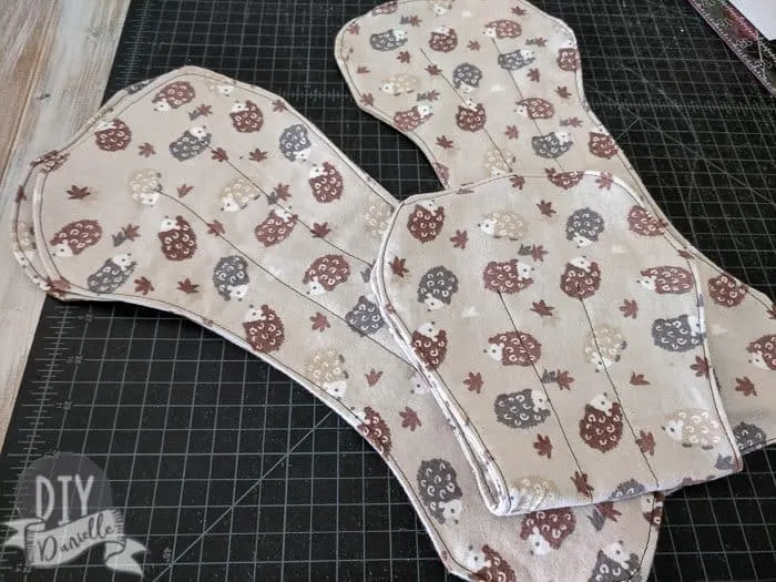 Hedgehog flannel burp cloths that were handmade. Super cute.