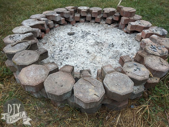 Ash from fire inside a homemade fire pit.