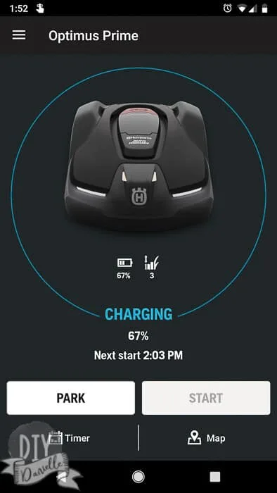 Mower showing on app that it's charging and 67%