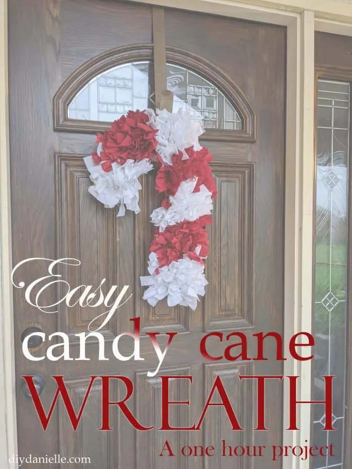 How to make an easy candy cane wreath in under one hour. Love how simple these fabric wreaths are to make!
