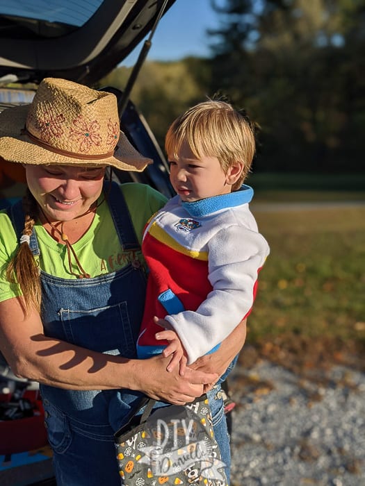 Farmer Yumi Costume with son in Ryder vest.