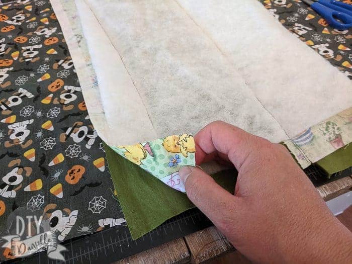 Quilting on batting for the Easter fabric.