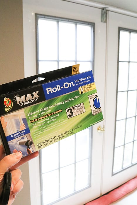 Duck Max Strength Roll-On Window Kit with Heavy Duty Insulating Shrink Film. Get the 84" version for longer doors like mine!