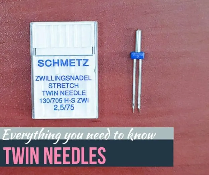 Everything you need to know: Twin Needles.
Photo of Schmetz stretch twin needle clear container and a twin needle next to it out of the case.